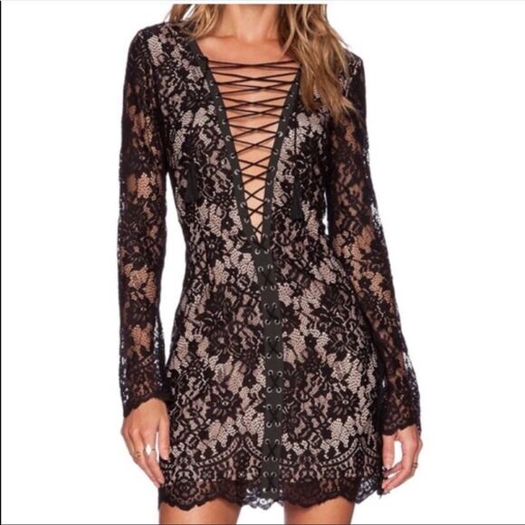 THE JETSET DIARIES x FREE PEOPLE lace dress long sleeve laceup v-neck - Picture 11 of 11